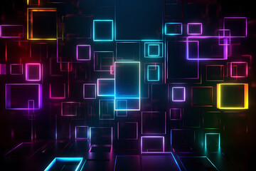 Neon squares abstract background. Generative AI