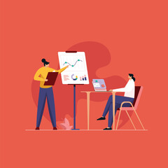 Business women giving presentation in meeting, Team meeting or coaching, Leading the planning process concept