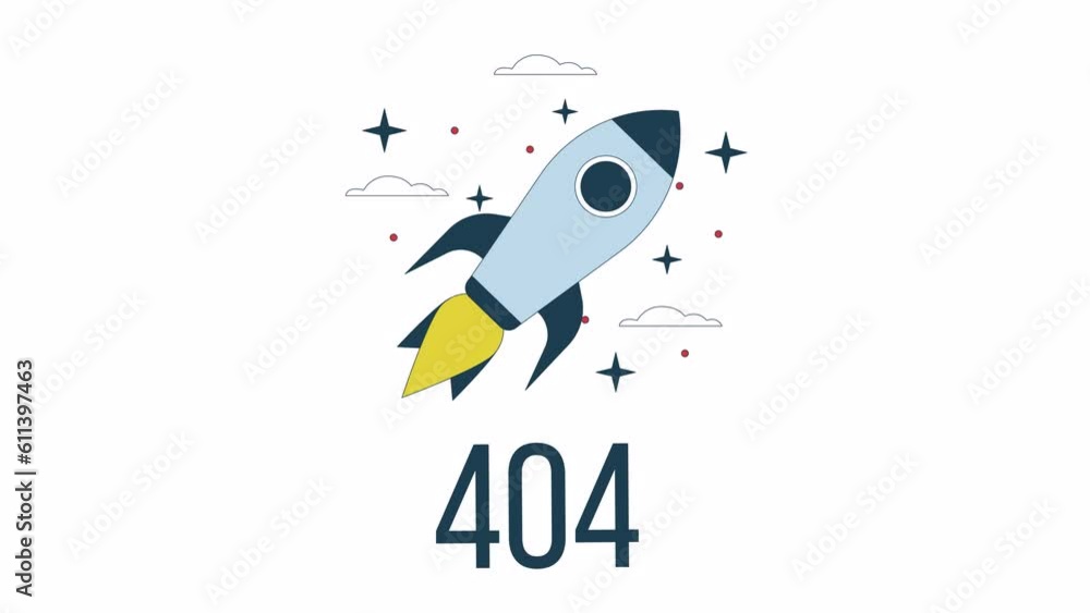 Poster spaceship fly 404 error animation. shuttle in orbit. rocket. empty state 4k video concept footage wi