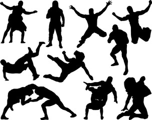 Set of Wrestling Silhouette