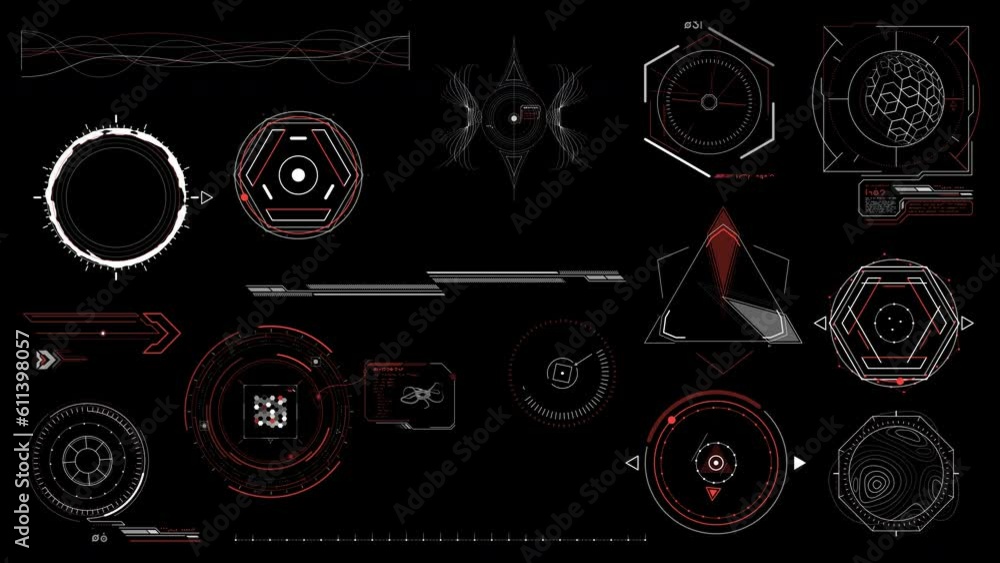 Poster a set of hud elements in sci-fi style on the alpha channel.