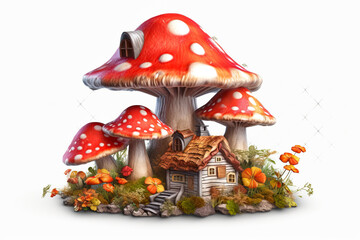 Fototapeta premium Magical Haven: A Gnome's Delight in a Mushroom Dwelling created with Generative AI technology