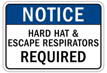 Wear respiratory equipment sign and labels hard hat and escape respirators required