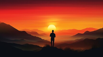 Silhouete of a person holding a cell phone outside with sunset