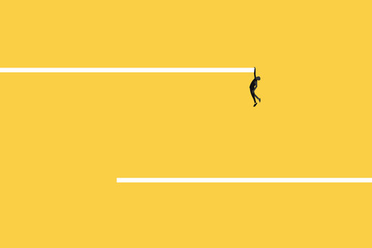 Business man hanging the line concept for business problem. visionary leadership different business routes. Symbol of ambition, motivation