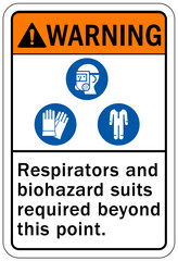 Wear respiratory equipment sign and labels respirator and biohazard suit required beyond this point