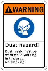 Dust mask warning sign and labels dust mask must be worn while working in this area. NO smoking