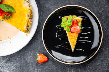 cheesecake classic taste sweet dessert fresh pastry natural ingredient healthy meal food snack on the table copy space food background rustic top view
