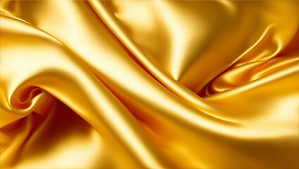 Fototapeta premium Gold shiny luxury draping satin fabric wave background, abstract dynamic smooth wavy elegant golden yellow silk cloth texture design, generative ai