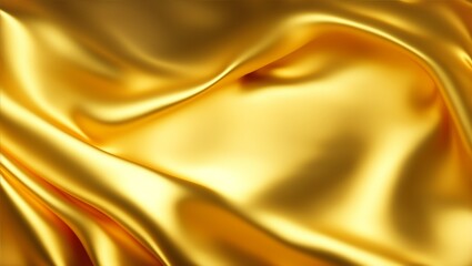 Gold shiny luxury draping satin fabric wave background, abstract dynamic smooth wavy elegant golden yellow silk cloth texture design, generative ai - obrazy, fototapety, plakaty