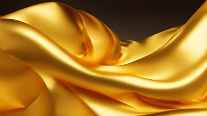 Gold shiny luxury draping satin fabric wave background, abstract dynamic smooth wavy elegant golden yellow silk cloth texture design, generative ai - obrazy, fototapety, plakaty