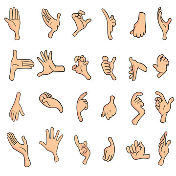 Vector illustrations pack of cartoon hands in various gestures.