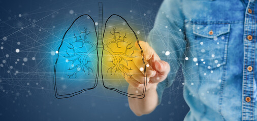 Artificial intelligence in smart healthcare hospital technology concept. AI biomedical algorithm...