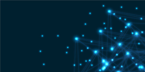 Abstract global pattern geometric polygonal space background and network connections with bokeh points and lines. Abstract blue lines and dots connections, social network communication pattern.