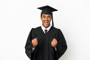 African American university graduate man over isolated white background celebrating a victory in winner position