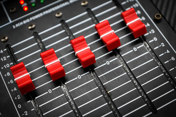 Audio Sound Mixing Console Faders - Red Buttons equipment , DJ equipment, music mixer board