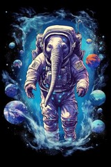 art elephant in space . dreamlike background with elephant . Hand Drawn Style illustration