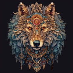 Obraz premium An Ornate Wolf with Stunning Patterns: Intricate, Majestic, and Captivating