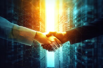 Crypto Business handshake on finance prosperity and money technology asset background