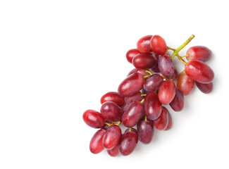 Top view of Red grape cluster isolated on white background.