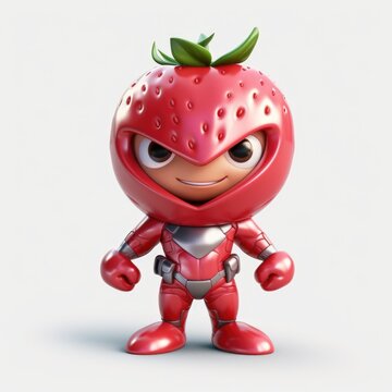 Cute Cartoon Strawberry Superhero Character.  Generative AI
