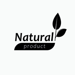 Natural Product Symbol with Text and Leaves Icon - Vector.     