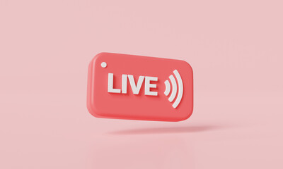 Live streaming social media minimal icon. Live stream, online stream, online broadcasting, stream broadcast online meeting zoom, movies and live performances. 3d cartoon render illustration