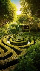 Naklejka premium An Enchanted Garden with a Plant Maze