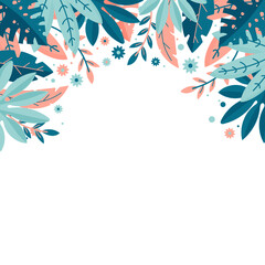 Cadre de fleurs - Éléments vectoriels modifiables présentant des feuilles colorées - Arrière-plan décoratif poétique - Illustrations de feuilles minimalistes - Encadrement 
