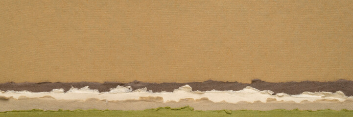 abstract landscape in brown and green pastel tones - a collection of handmade rag papers, panorama banner