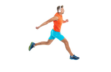 runner sprinting with incredible speed. sport competition. runner at a long sport run. runner run isolated on white studio. sport runner crossed the finish line after completing a marathon