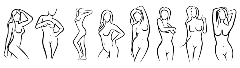 Young female body outline silhouettes beauty logos Vector 