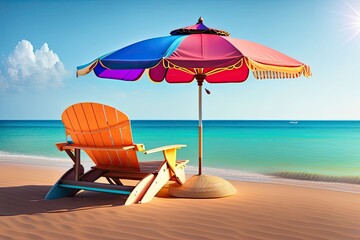 Fototapeta na wymiar Chairs with Umbrella on Beach Generative AI
