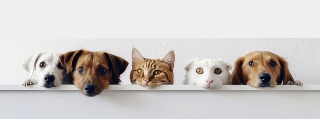 Super funny isolated banner dog and cat head, pet shop, veterinary - obrazy, fototapety, plakaty