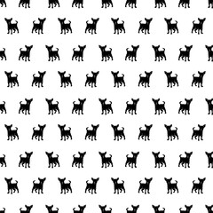 Seamless pattern with chihuahua silhouettes. Doodle black and white vector illustration.