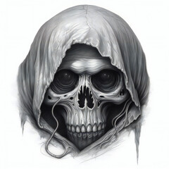 Tattoo design god of Death, Skull in the hood