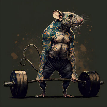 Giga Chad Mouse doing dead lift 