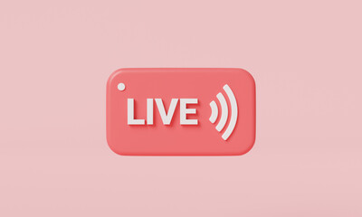 Online live stream icon. Online broadcasting, stream broadcast online meeting zoom, social media, online video, movies and live performance. 3d render illustration. Cartoon minimal on pink background