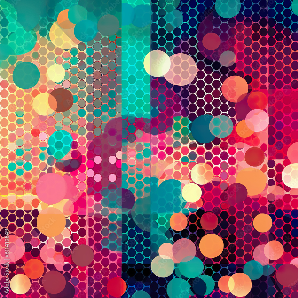 Poster a colorful abstract background with circles and hexagons. generative ai.