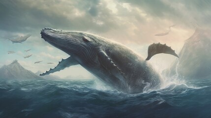 Grandeur of Magnificent Whales Breaching the Surface of the Sea