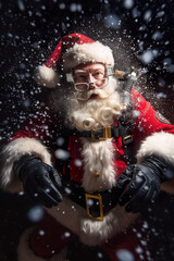 A man dressed as santa claus poses for a picture. Generative AI.