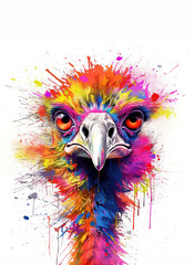 Cartoon colorful ostrich on white background. Created with generative AI