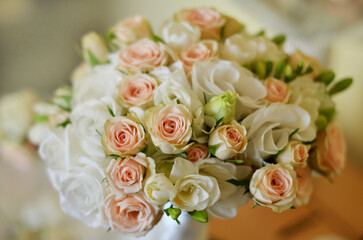 wedding bouquet with white and pink roses