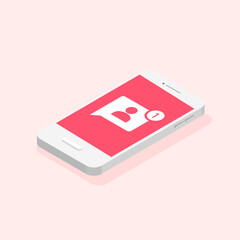 Fototapeta premium Phone and online push notifications. Plus one new follower. Social network app and notification icon. Vector isometric illustration isolated.