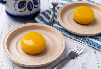 Quindim, traditional egg and coconut brazilian dessert