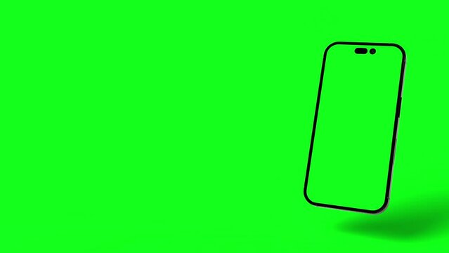 Modern Smartphone falling from top in frame with transparent screen and background for content placement like commercial, mockup or explanation content.