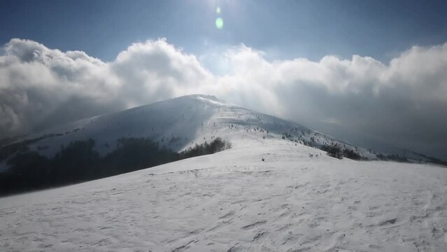 Panorama landscape of Vysokyi Verkh (High Top) mountain in Podobovets village, Ukraine
