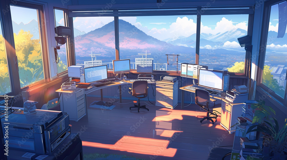 Aufkleber a computer desk with two monitors on top of it. generative ai.