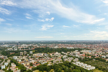 Fototapeta na wymiar Aerial panorama rooftop view over Munich City, Bavaria, Germany