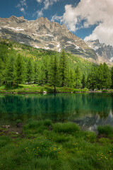 Fototapeta na wymiar The blu lake, Cervinia, Aosta Valley Italy